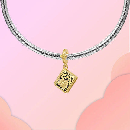 925 Sterling Silver Hope and Salvation Book Golden Holy Bible Cross Religion Pendant Fit Charms Bracelets Women DIY Jewelry Gift