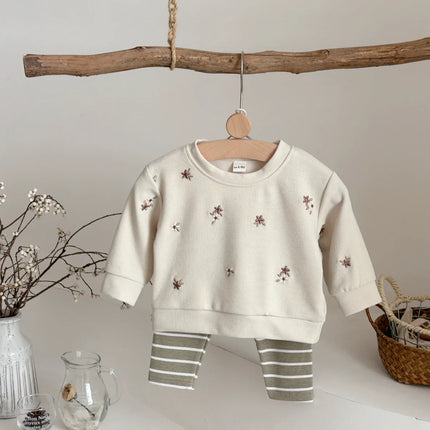 Baby Clothing Sets Autumn Casual 2 PCS Kids Sets Cute Baby Girls Clothes Floral Embroidery Top+Pants 1-3 Years