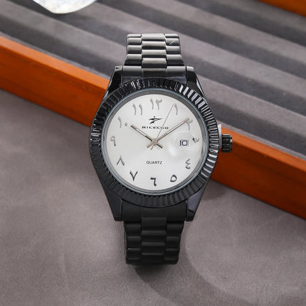 Trendy Black Warrior Fashion Business Quartz Watch Black Steel Strap Simple Scale Date Display Versatile Texture Men's Watch