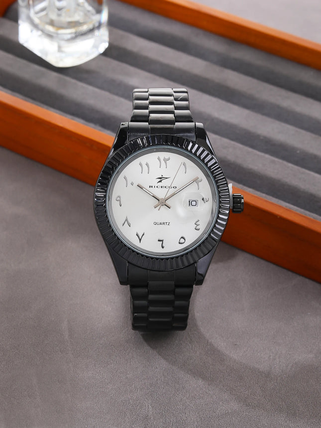 Trendy Black Warrior Fashion Business Quartz Watch Black Steel Strap Simple Scale Date Display Versatile Texture Men's Watch for