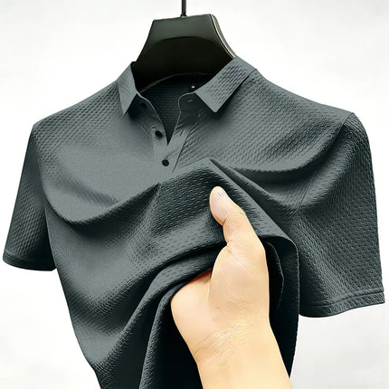 Mens Sporty Short Sleeve Polo Shirt With Waffle Texture Casual Athletic Top Moisture Wicking For Office Work And Weekend Outings