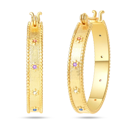 925 Sterling Silver Gold Pearl Hoop Earrings Pave Large Circular Shape Earring Gift for Women Jewelry Anniversary Wedding
