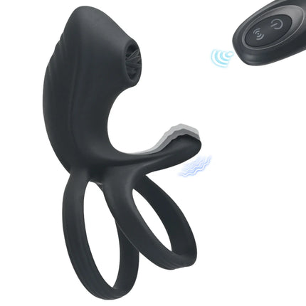 Remote Control Vibrating Cock Ring Ejaculation Delay Penis Ring with Tongue Licking Clit Stimulator Adult Sex Toy for Couples