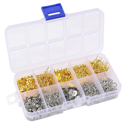 1060pcs DIY Jewelry Making Kit Earring Hooks Open Jump Rings Headpins Eye Pins Earring Backs Set with Organizer Box Accessories