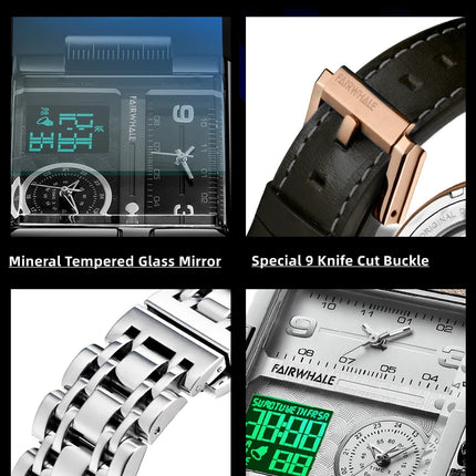 Mark Fairwhale Luxury Quartz Watches Men Fashion Brown Leather Strap Clock Military Waterproof Square Electronic WristWatch 2023