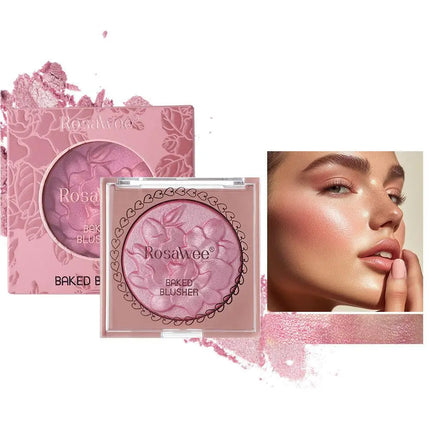 European American Style Rose Blush with Shimmer Fine Glitter Highlighting Contour Powder for Face Natural and Three-Dimensional
