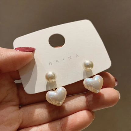Heart Pearl Drop Earrings / Boucles Oreilles Pendantes Cœur Perle