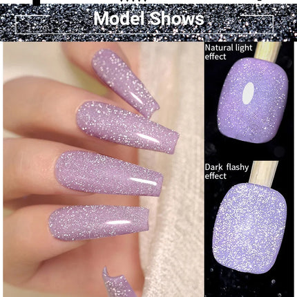 LILYCUTE 7ml Reflective Top Coat Reflective Glitter Gel Nail Polish Semi Permanent Soak Off UV Gel Nail Art Design For Manicure