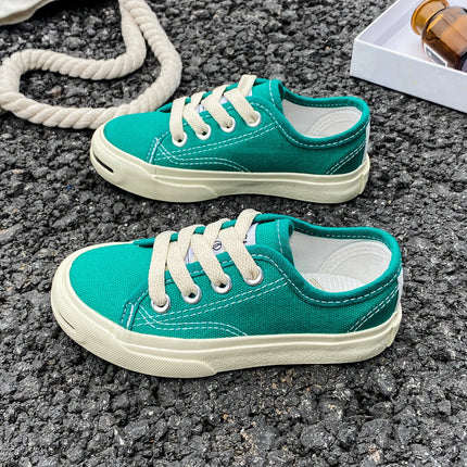 8037 Low cut solid color lace-up children's canvas shoes breathable boys and girls board shoes cloth shoes comfortable