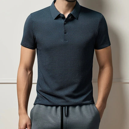 New Men's Business Casual Short-Sleeved Bone Flower Solid Color POLO Shirt Fashion Breathable Comfortable Summer Versatile Top