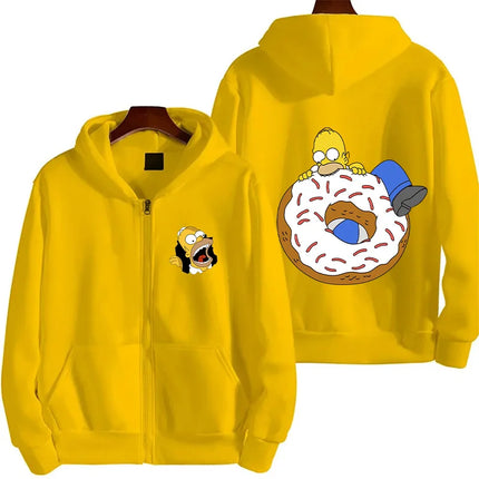 Sweet Donut The Simpsons Cartoon Anime Men's Hoodie Spring and Autumn Women's Extra Large Zipper Sportswear 2025 New Couple Jack