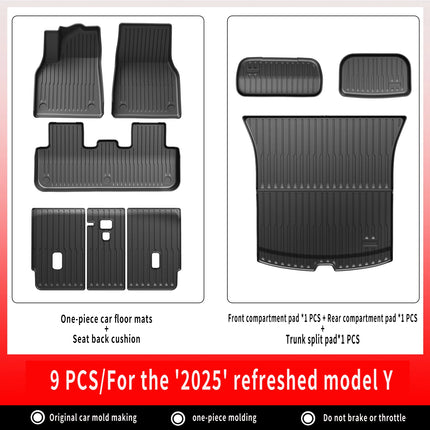 For New Tesla Model Y Launch 2025+ Juniper 2025+ TPE Floor Mats & Cargo Liner, All Weather Trunk Mats Floor Liner Backrest Mats