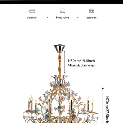 European Floral Design Chandelier Modern Rose Decorative Chandelier Lighting Nordic Living Room Ceramic Flower Chandelier