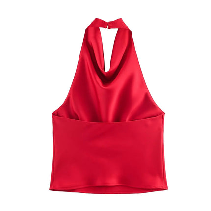 JNLEAOG Autumn New Women's Fashion Design Silk Satin Feel Hanging Neck Dress European Sleeveless Slim Fit Polyester Velvet