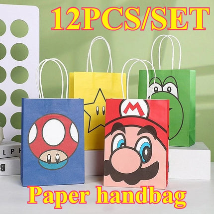 Hot 12pcs Mario Series Cartoons Wrapped Gift Bag Kraft Paper Wrapped Candy Handheld Bag Children's Birthday Party Paper handbag