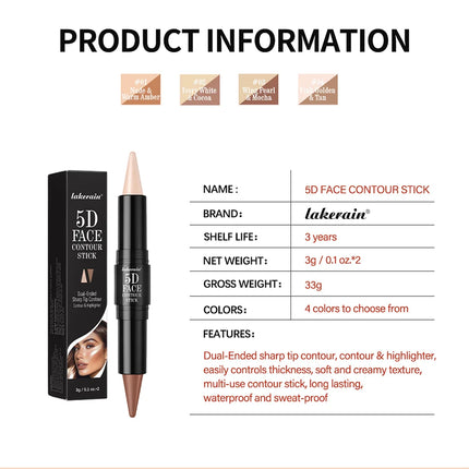 Dual-Ended Sharp Tip Contour Highlighter Waterproof And Sweatproof Long Lasting-Up To 12 Hours Multi-Use Contour Stick Makup