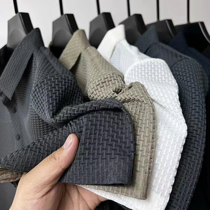 New Men's Business Casual Short-Sleeved Bone Flower Solid Color POLO Shirt Fashion Breathable Comfortable Summer Versatile Top