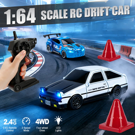 1/64 High Speed Drift RC Car with Light 2.4G 4WD Remote Control Car Desktop Mini Racing Cars Full Proportion Cars Model Gifts