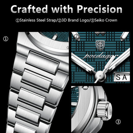 POEDAGAR Original Men Clock Quartz Date Week Luxury Man Wristwatch Waterproof Luminous Stainless Steel Sport Men's Watches Reloj