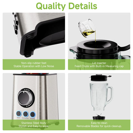 BioloMix 3 in 1 Smoothie Blender With Stainless Steel Blades, 1300W Personal Blenders and Grinder Combo for Baby Food, Juice