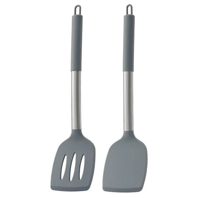 2pcs Stir Fry Spatula Steak Spatula Cooking Utensils Stainless Steel Handle Silicone Kitchenware Set Kitchen Cooking Tool Set