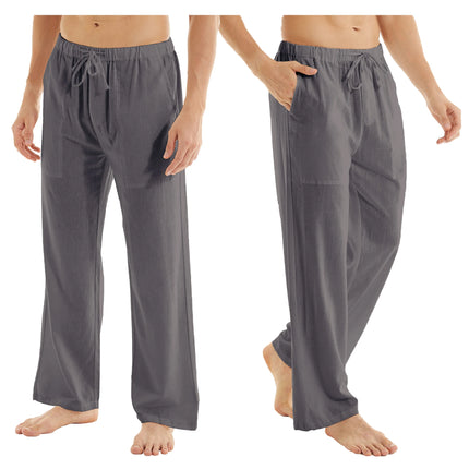Men's Casual Linen Cotton Yoga Pants Breathable Loose Sweatpants Beach Trousers Lounge Pants Elastic Waist Fitness Pants