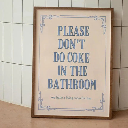Retro Please Don't Do Coke In The Bathroom Beige Groovy Animated Hearts Wall Art Canvas Painting Posters Living Room Home Decor