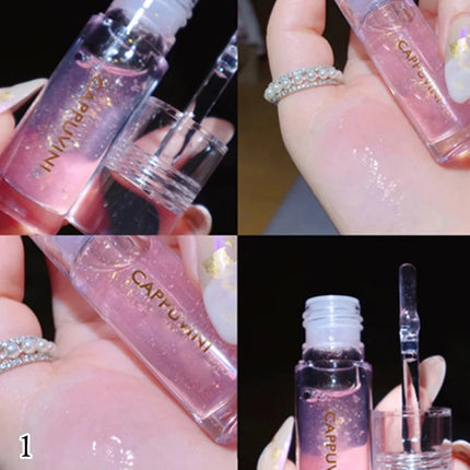 [YA]Cappuvini Transparent Crystal Jelly Lip Gloss Shiny Clear Mirror Moisturizing Lip Balm Glitter Liquid Lipstick Lip Oil