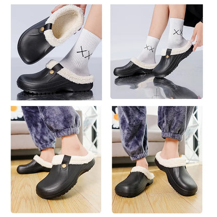 KANCOOL Fur Lined Clogs Shoes For Women Men Winter Indoor Outdoor Waterproof Plush Slippers Cozy Warm House Slippers Garden Shoe