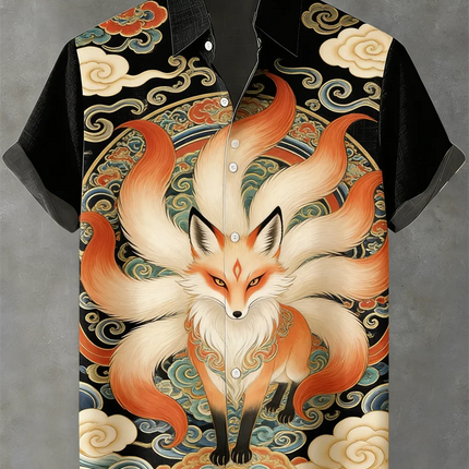 Animal pattern print, men's fashionable short sleeved shirt, loose top, outdoor street, casual and comfortable