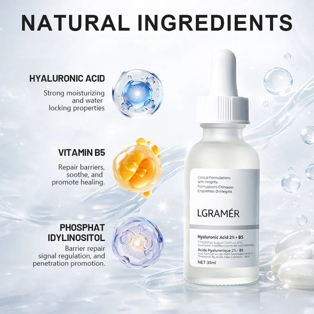 2% Hyaluronic Acid + B5 Serum with Ceramide Multivitamin Moisturizing Essence 30ml Soft Smooth Skin Facial Care Liquid
