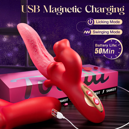 Pink Tongue Rabbit Stimulator 360 Degree Swing Design 9 Licking 9 Vibration Modes Soft Silicone USB Charging Private Sex Toy 18+