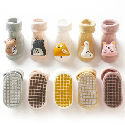 Cute Cartoon Animal Baby Socks for Boy Girl Winter Spring Cotton Bear Duck Anti Slip Soled Newborn Toddler Socks Accesorio Bebe