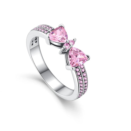 925 Sterling Silver Red Pink White bows Ring For Women Jewelry Open Design Wedding Party Fashion Gift