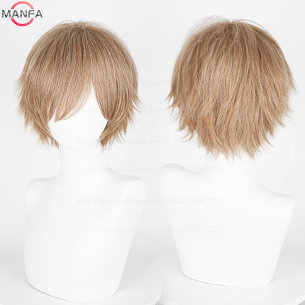 Anime 30cm Short Straight Cosplay Wig Black White Green Brown Purple Blue Gray Red Gold Man Women Heat Resistant Synthetic Hair