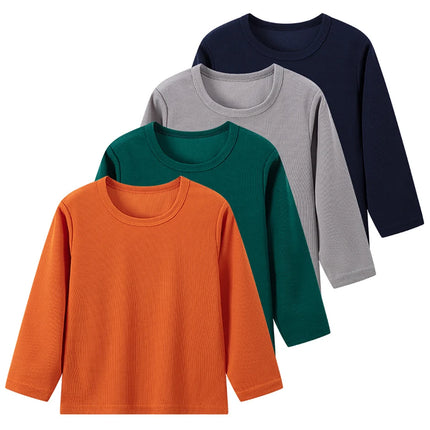 Children's Autumn Solid Color Simple Versatile Long-Sleeve T-shirt Boys' Casual Sports Shirt Girls' Fashion Round-Neck Sweatshirt