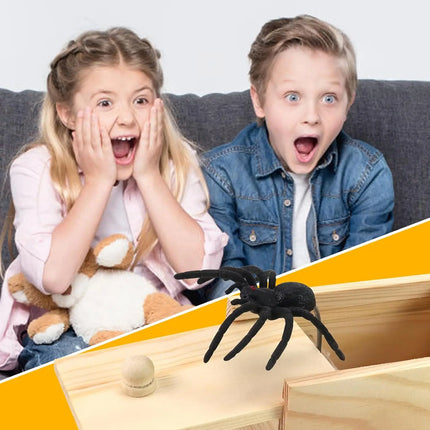 Spider Scare Prank Box Wooden Surprise Box Fun Joke Spider Prank Toys Gift Box for Kids Boys Adults Christmas Stocking Stuffers