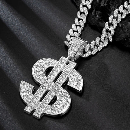 Fashion Hip Hop Dollar Pendant Necklace with 13mm Cuban Chain US Dollar Money Sign Necklaces Rap Rock Punk Jewelry For Man Gift