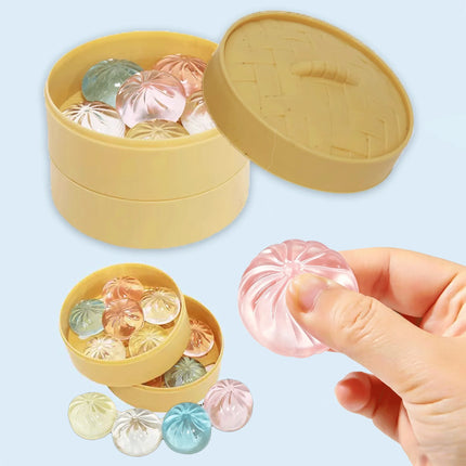 Color Glitter Dumpling Squishes Stress Balls Fidget Sensory Toys Simulation Food Squishies Bun with Steamer Squeeze Dough Gifts