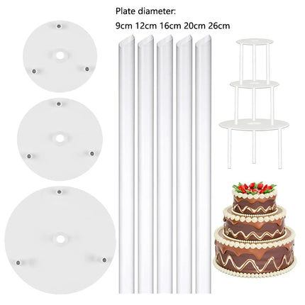 Cake Layer Support Frame, Reusable 9/12/16/20/26 cm Cake Board and Cake Pin Rod for Layered Cake Structure and Stacking