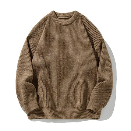 Men's 18oz Heavyweight Chunky Knit Sweater Basic Crew Neck Solid Color Textured Streetwear Winter Thermal Non-Scratch Top