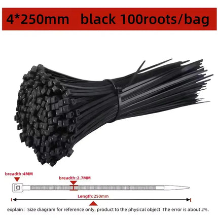 100 PCS Self-locking Plastic Nylon Tie Black Fastening Strap Cable-Tie-Set Cable Zip Tie Fastening Ring Zip Wraps Strap Tie