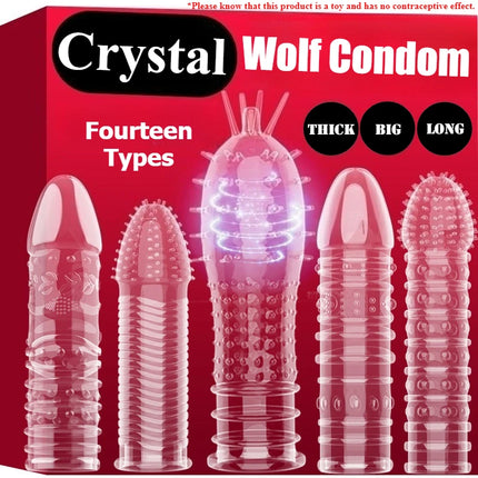 1PCS Transparent Penis Covers Extender Men's Crystal Wolf Tooth Condoms Finger Cock Ring Adult Sex Toys For Male Penis Sleeve