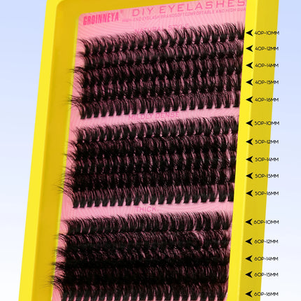 GROINNEYA Cluster Lashes Kit Individual Lashes Volume Mixed Tray 3D Faux Mink Lashes Wispy Eyelash Extension Makeup