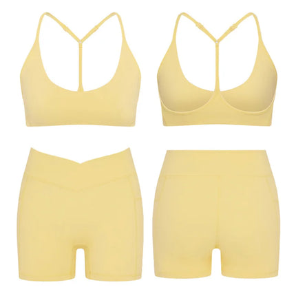 High Elasticity Sports Bra And Shorts Set for Women Cross Back Fitness Yoga Workout Moisture Wicking Running And Cycling
