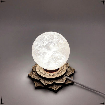 LED 3D Night Light Lotus Tower Shape Wooden Bracket Crystal Sphere Stand Crystal Ball Base Sphere Holder Ornaments Home Decor