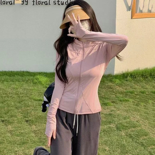 Stand Collar Yoga Ice Silk Sun Protection Clothing Summer Women's Slim Fit Versatile Slimming Sports Thin Jacket