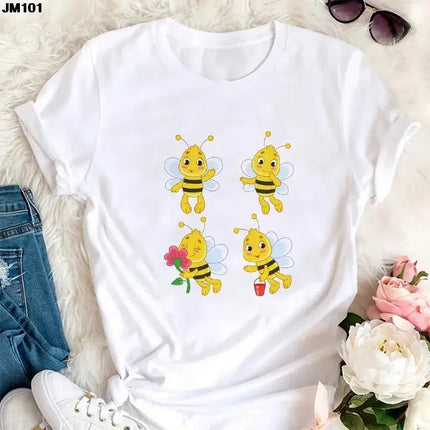 Summer Kawaii Funny Little Bee Print Kids T-shirt Harajuku Children Clothing Tees Cotton Fashion Girls Boys Short Sleeve T-shirt