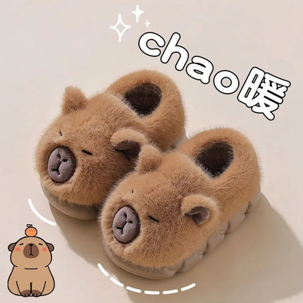Kids Winter Warm Cotton Slippers Cute Capybara Slip-On Shoes for Boys & Girls Soft Non-Slip Soles Lightweight Easy Wear Closure