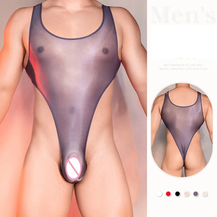 High Cut Transparent Men's Strap Bodysuit Stretchy Ultra Thin Tight Fitting Jumpsuit Sheer Swimsuit Hot Onesie Sexy Lingerie